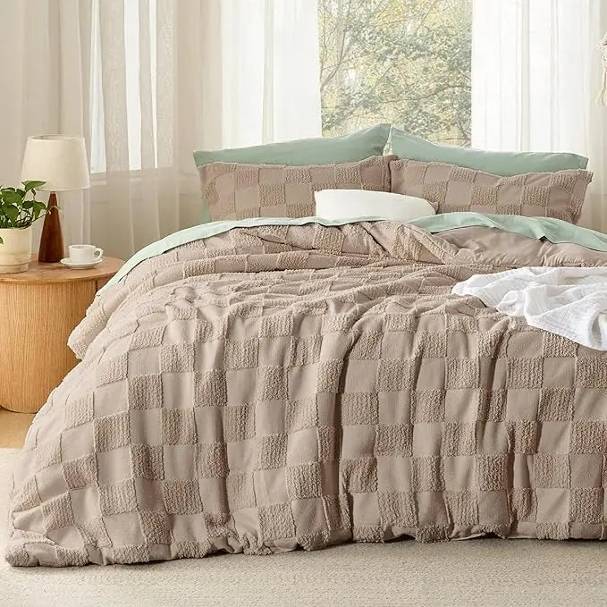 Lightweight Jacquard Tufted Plaid 3-Piece All-Season Duvet Cover Set