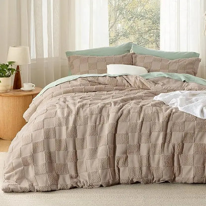 Lightweight Jacquard Tufted Plaid 3-Piece All-Season Duvet Cover Set