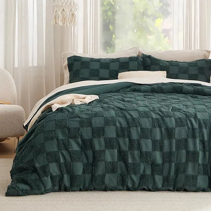 Lightweight Jacquard Tufted Plaid 3-Piece All-Season Duvet Cover Set