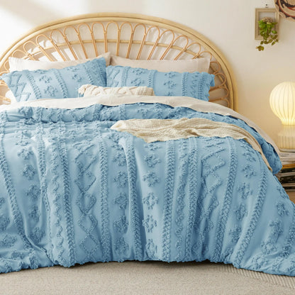 Tufted Boho Jacquard Comforter 3-Piece Set (1 Comforter + 2 Pillow Shams)