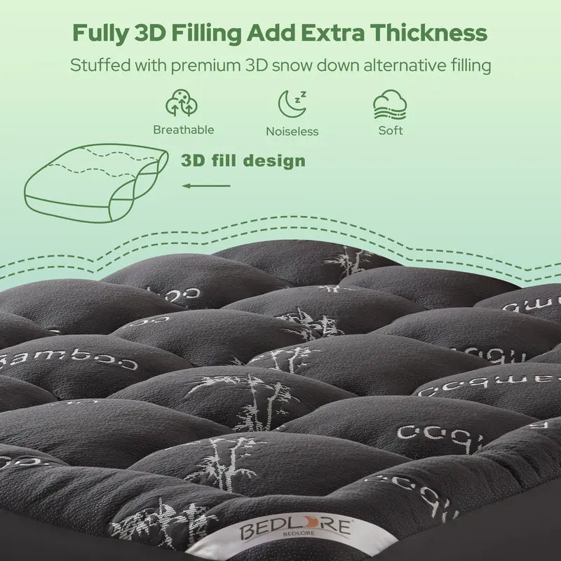 Bamboo-Fiber Cooling Thick Fitted Mattress Cover for Back Pain Relief