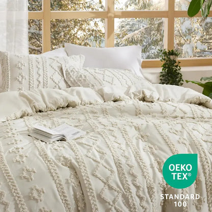 Tufted Boho Jacquard Comforter 3-Piece Set (1 Comforter + 2 Pillow Shams)