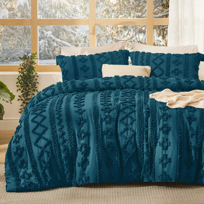 Tufted Boho Jacquard Comforter 3-Piece Set (1 Comforter + 2 Pillow Shams)