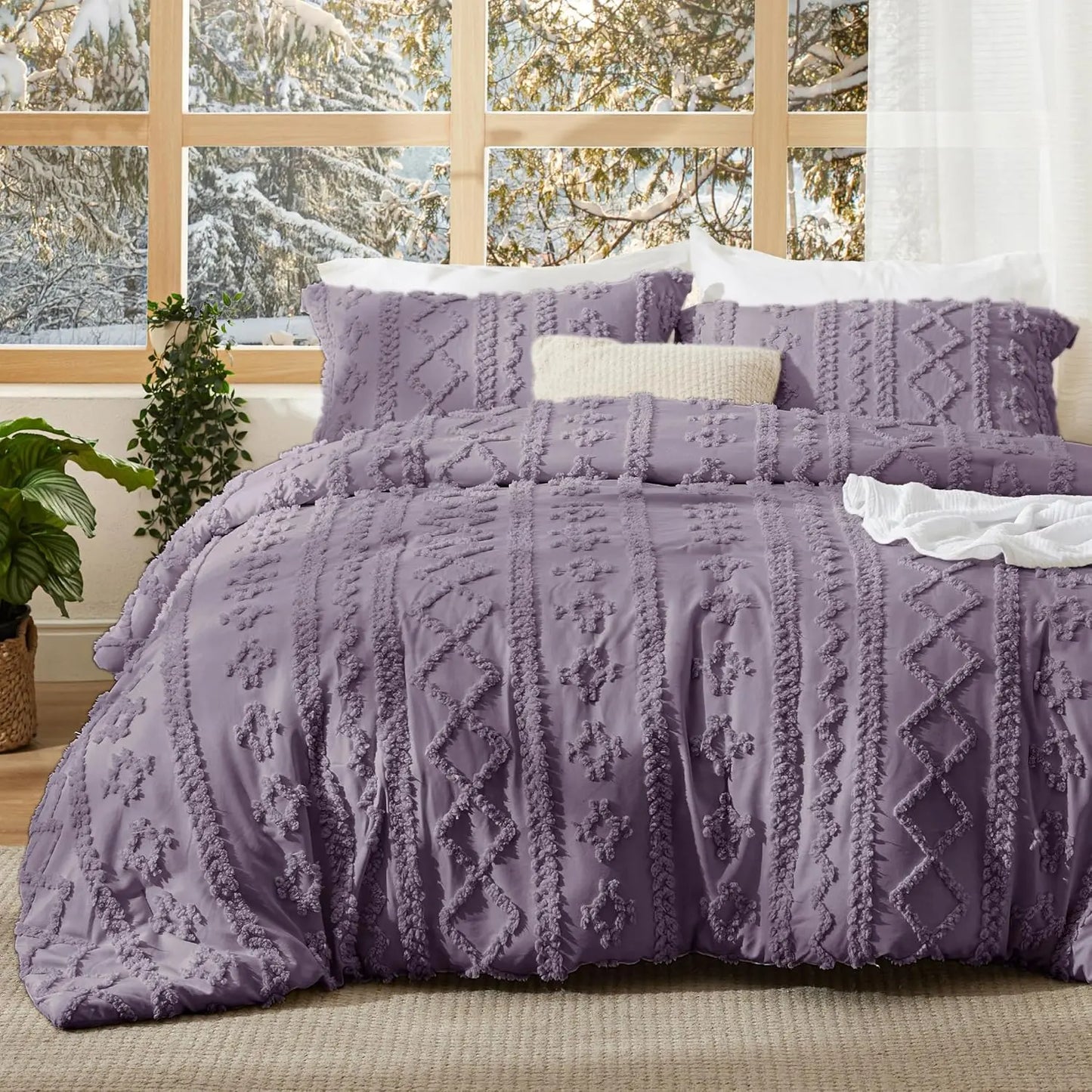Tufted Boho Jacquard Comforter 3-Piece Set (1 Comforter + 2 Pillow Shams)