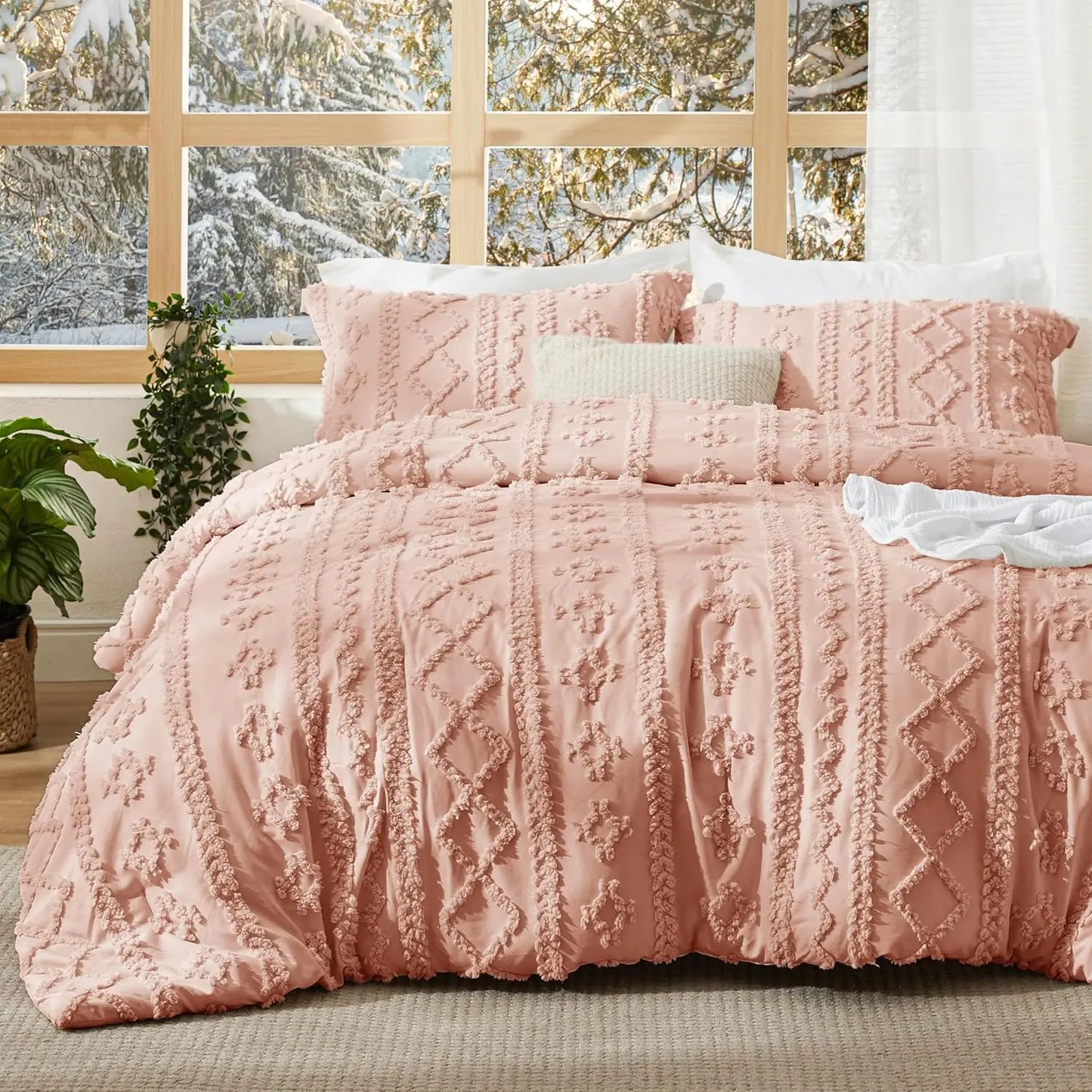 Tufted Boho Jacquard Comforter 3-Piece Set (1 Comforter + 2 Pillow Shams)
