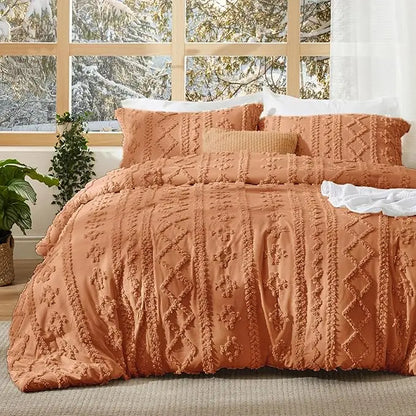 Tufted Boho Jacquard Comforter 3-Piece Set (1 Comforter + 2 Pillow Shams)