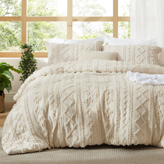 Tufted Boho Jacquard Comforter 3-Piece Set (1 Comforter + 2 Pillow Shams)