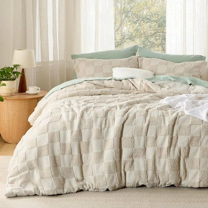 Lightweight Jacquard Tufted Plaid 3-Piece All-Season Duvet Cover Set