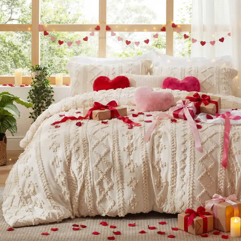 Tufted Boho Jacquard Comforter 3-Piece Set (1 Comforter + 2 Pillow Shams)