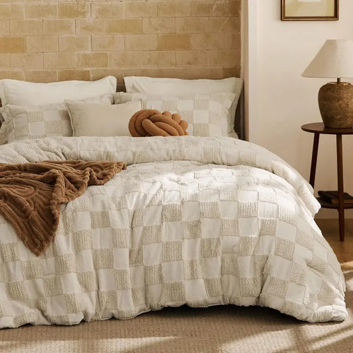 Lightweight Jacquard Tufted Plaid 3-Piece All-Season Duvet Cover Set