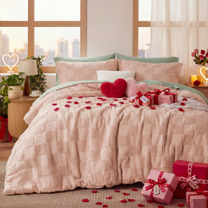 Lightweight Jacquard Tufted Plaid 3-Piece All-Season Duvet Cover Set