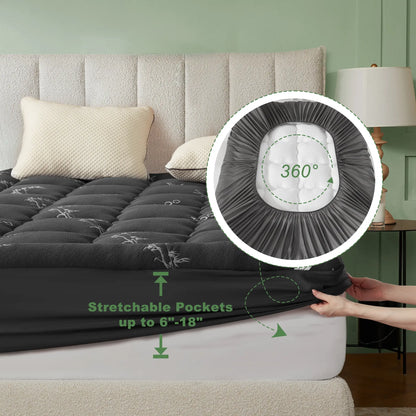 Bamboo-Fiber Cooling Thick Fitted Mattress Cover for Back Pain Relief