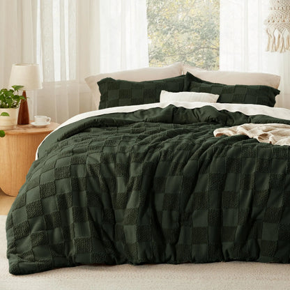 Lightweight Jacquard Tufted Plaid 3-Piece All-Season Duvet Cover Set