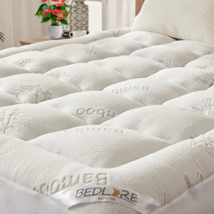 Bamboo-Fiber Cooling Thick Fitted Mattress Cover for Back Pain Relief