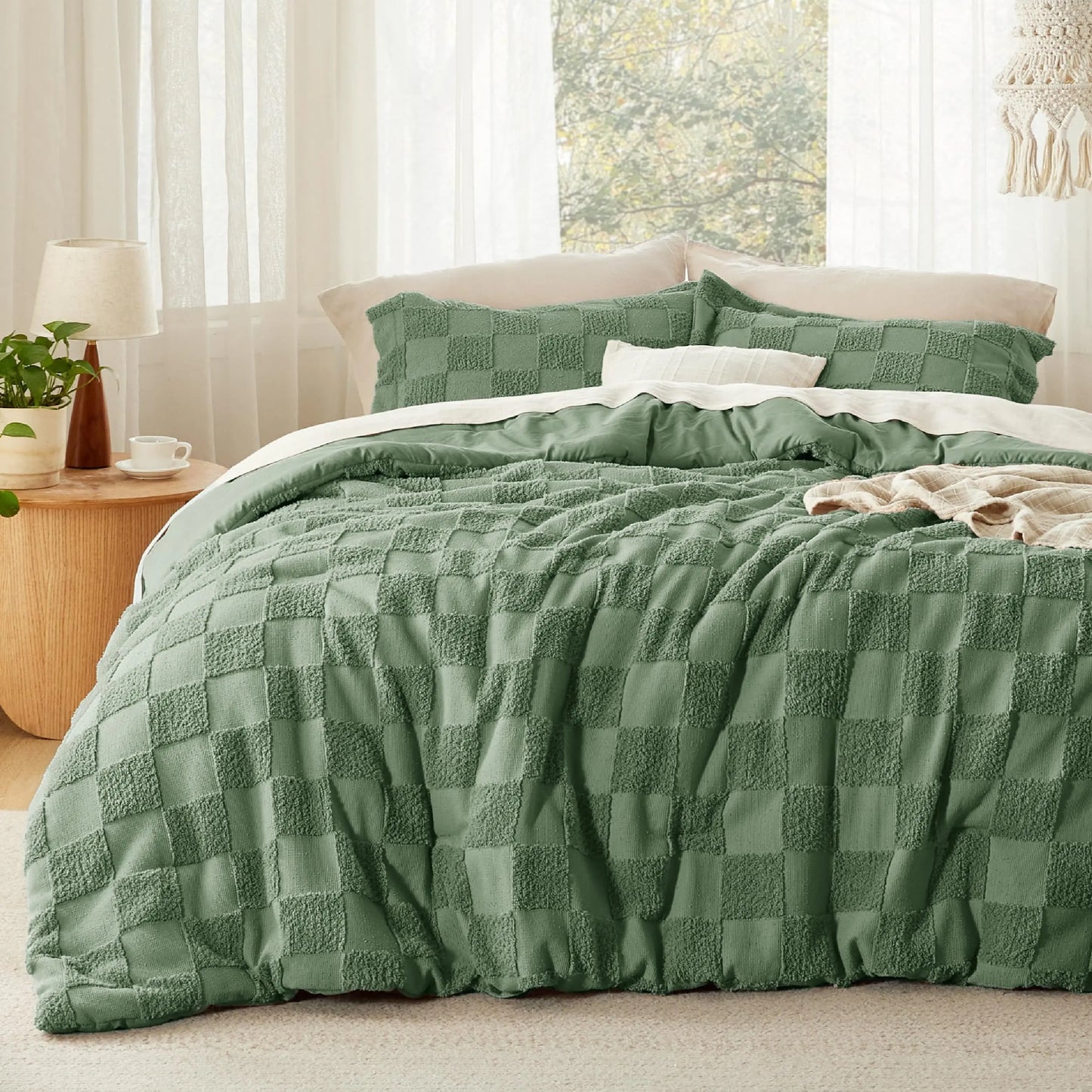 Lightweight Jacquard Tufted Plaid 3-Piece All-Season Duvet Cover Set