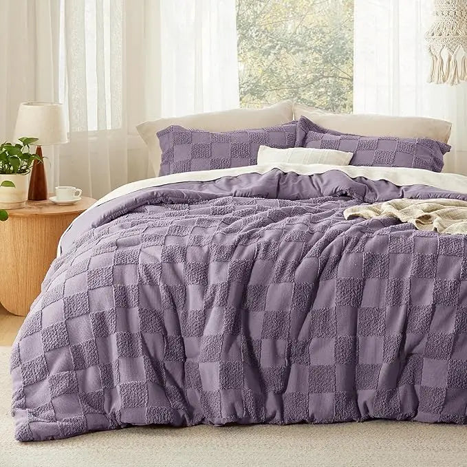 Lightweight Jacquard Tufted Plaid 3-Piece All-Season Duvet Cover Set