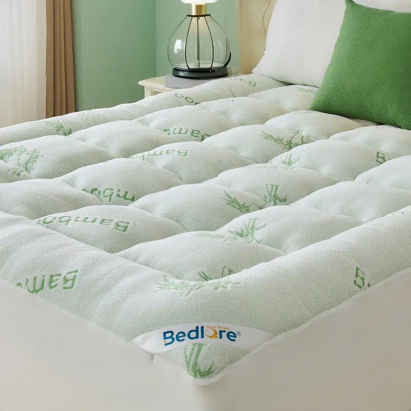 Bamboo-Fiber Cooling Thick Fitted Mattress Cover for Back Pain Relief
