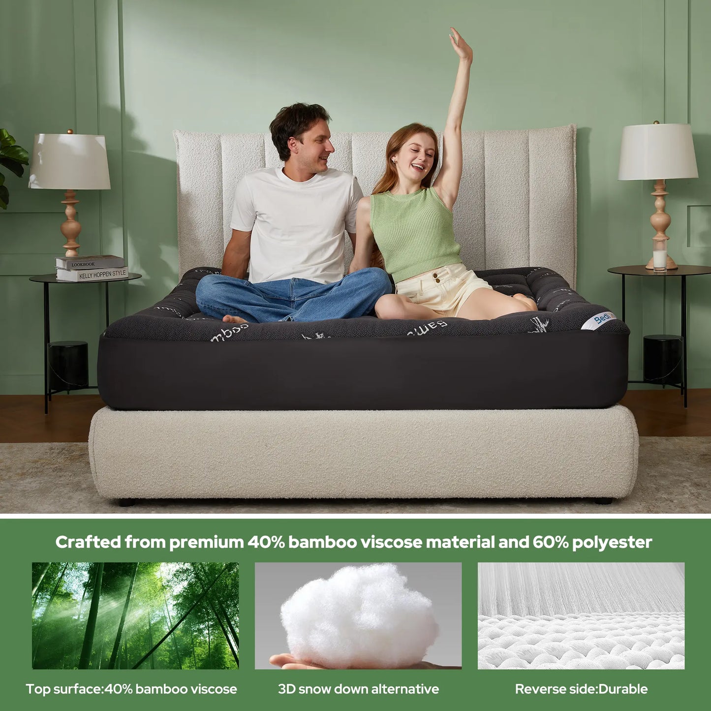Bamboo-Fiber Cooling Thick Fitted Mattress Cover for Back Pain Relief