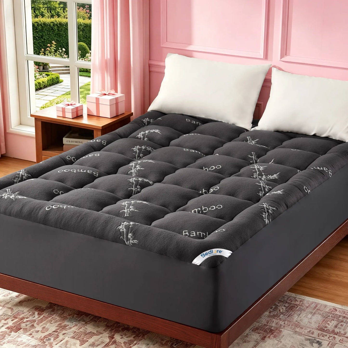 Bamboo-Fiber Cooling Thick Fitted Mattress Cover for Back Pain Relief