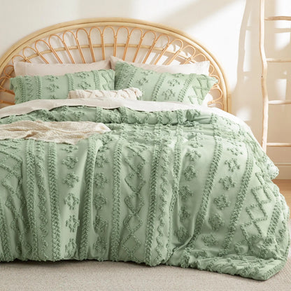 Tufted Boho Jacquard Comforter 3-Piece Set (1 Comforter + 2 Pillow Shams)
