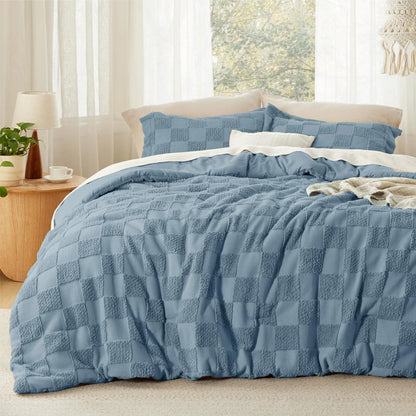 Lightweight Jacquard Tufted Plaid 3-Piece All-Season Duvet Cover Set