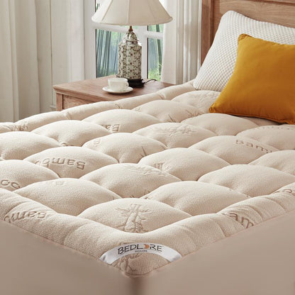 Bamboo-Fiber Cooling Thick Fitted Mattress Cover for Back Pain Relief