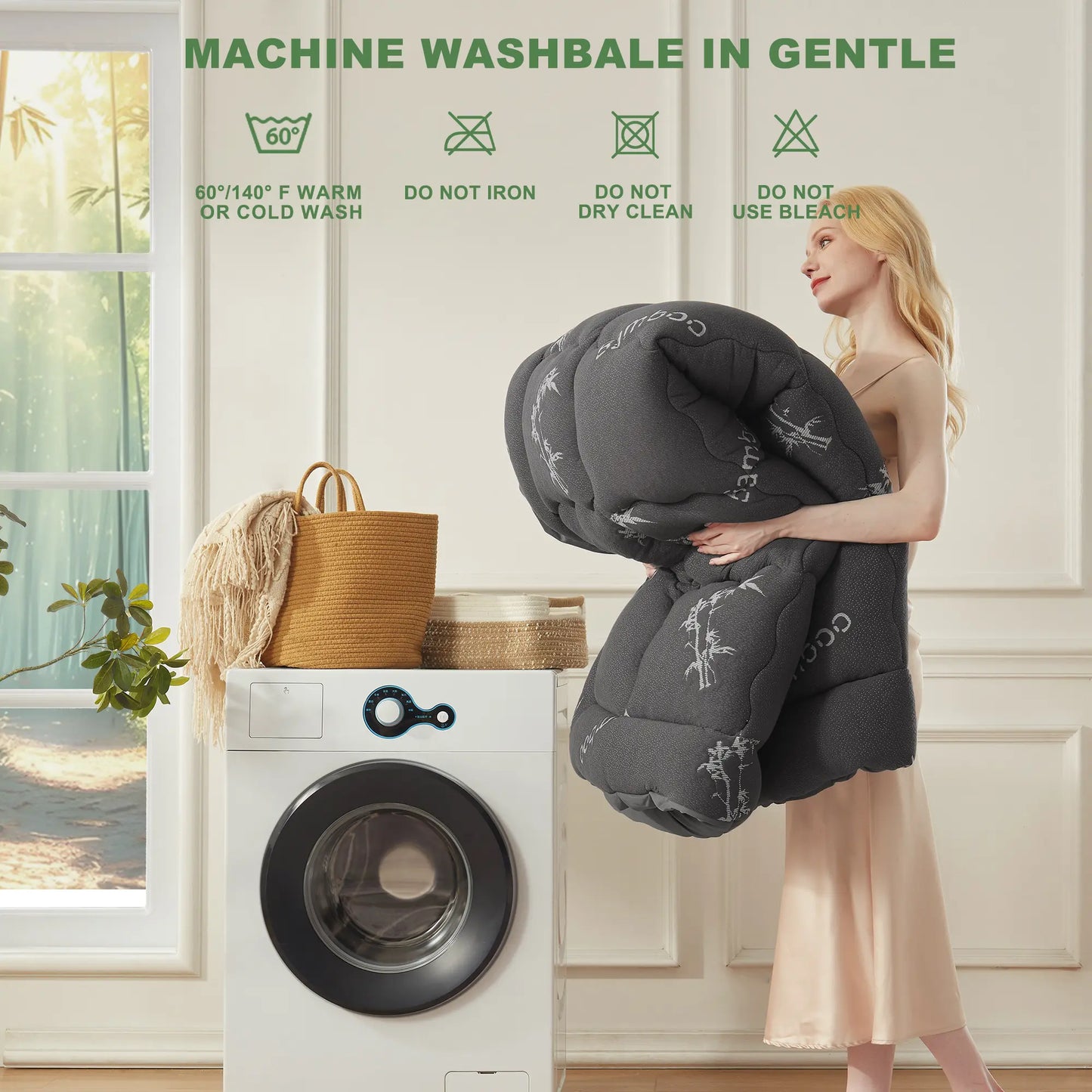 Bamboo-Fiber Cooling Thick Fitted Mattress Cover for Back Pain Relief