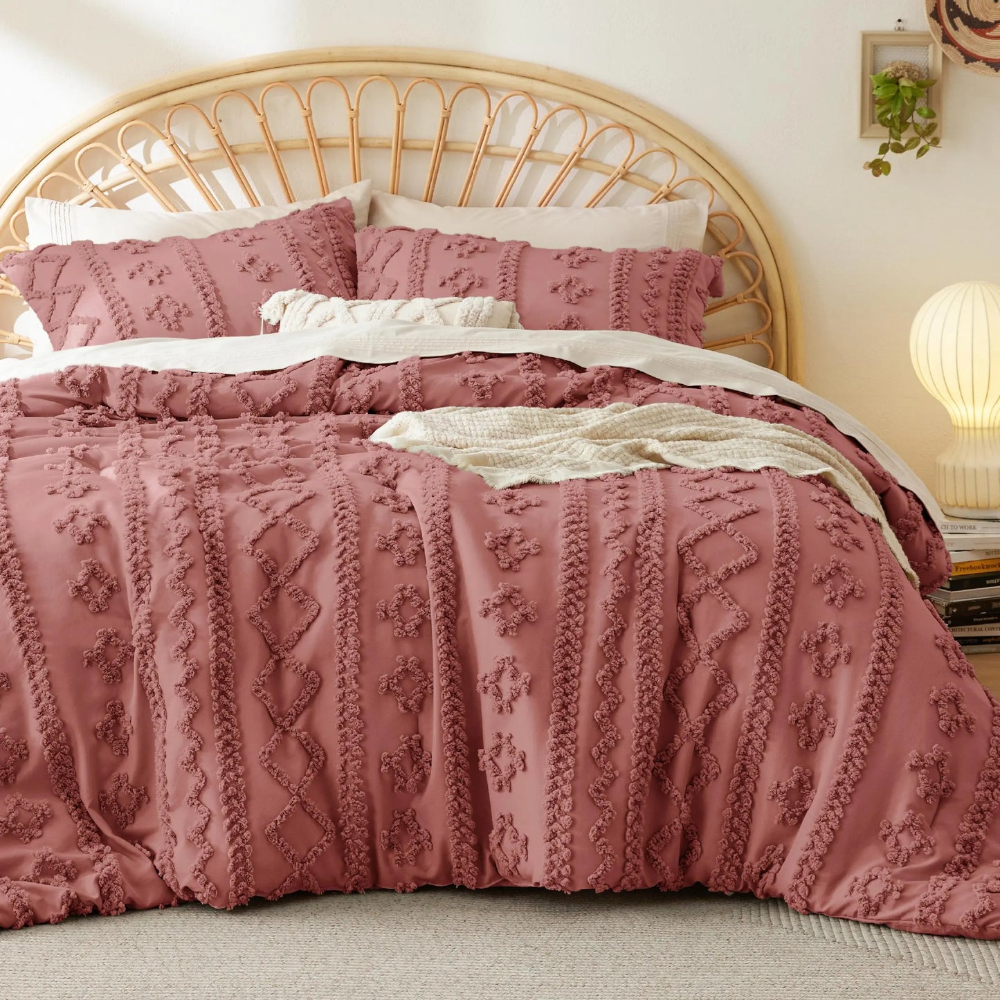 Tufted Boho Jacquard Comforter 3-Piece Set (1 Comforter + 2 Pillow Shams)