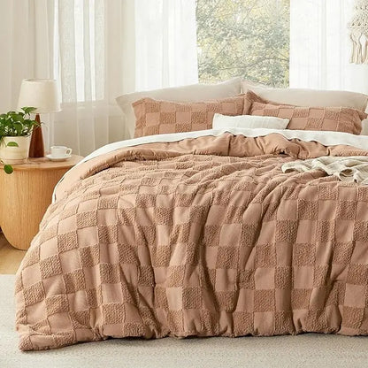 Lightweight Jacquard Tufted Plaid 3-Piece All-Season Duvet Cover Set