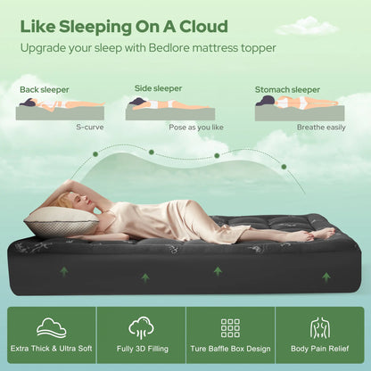 Bamboo-Fiber Cooling Thick Fitted Mattress Cover for Back Pain Relief