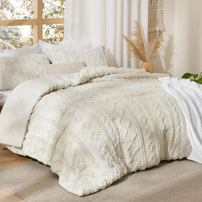Tufted Boho Jacquard Comforter 3-Piece Set (1 Comforter + 2 Pillow Shams)