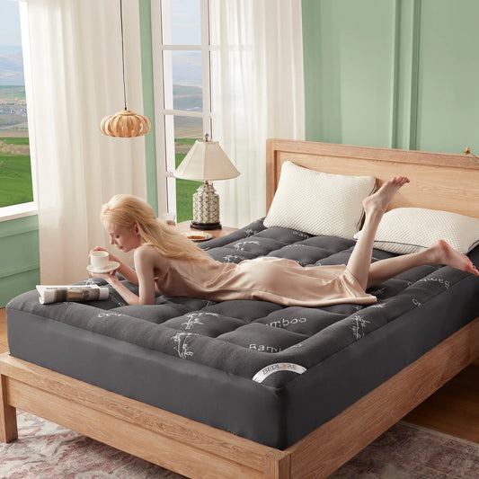 Bamboo-Fiber Cooling Thick Fitted Mattress Cover for Back Pain Relief